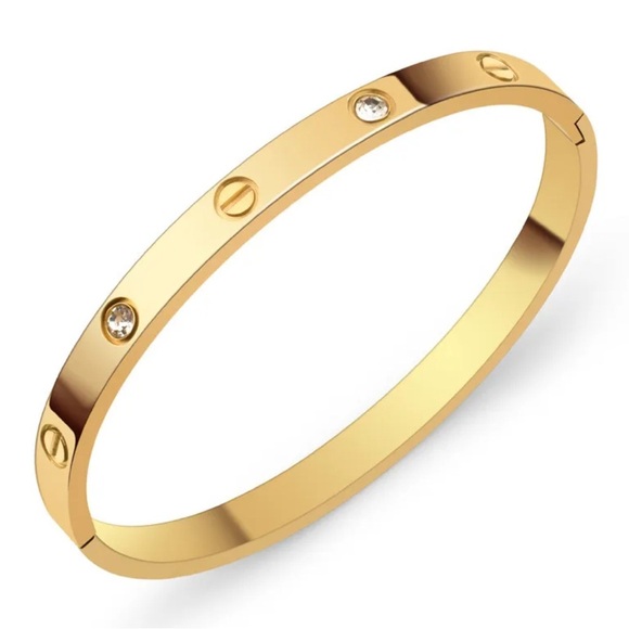 18K Gold Screw & Diamond Love Bracelet Cuff Stackable Bangle Engraved No Fade - Picture 6 of 7